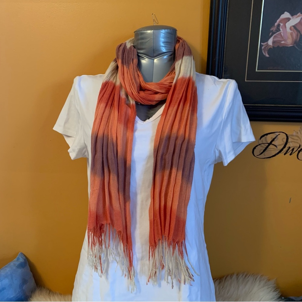 Fun orange brown and cream fringed scarf